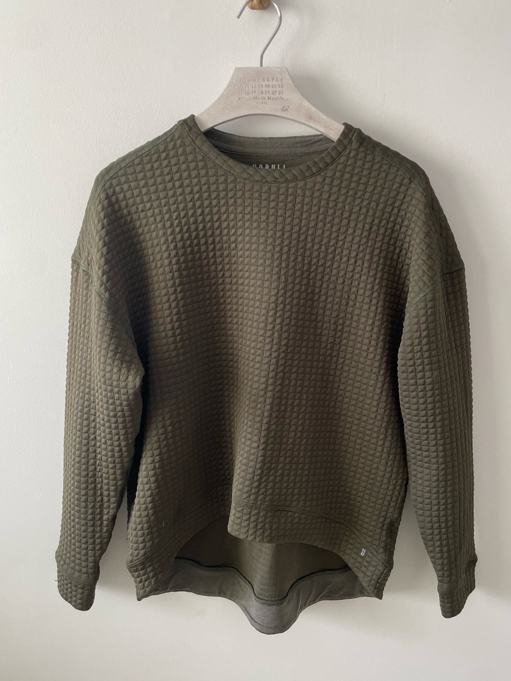NOBULL Mens Large Waffle Knit Thermal Long Sleeve Crew Neck Shirt Green Quilted